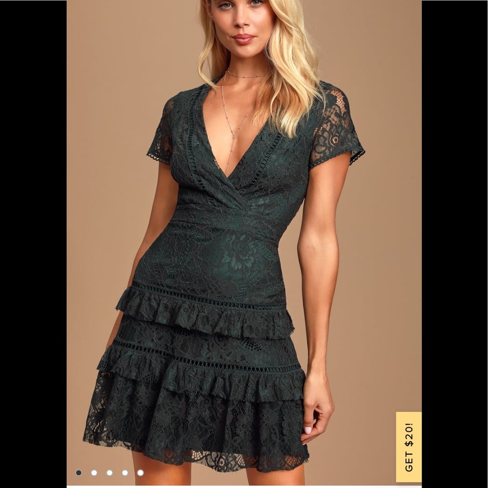 Lulus Elegant Evening Forest Green Lace Dress